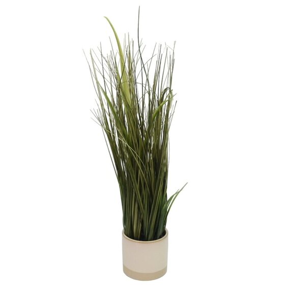 Artificial Grass Plant In Beige & White Ceramic Pot Modern Home Decor - Picture 1 of 6